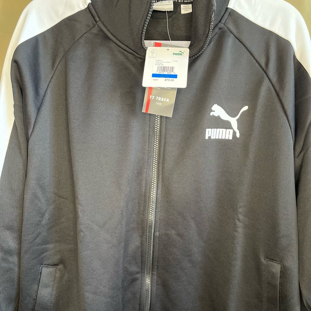 New full zip- Puma Black and White Performance Jacket with Stand-Up Collar